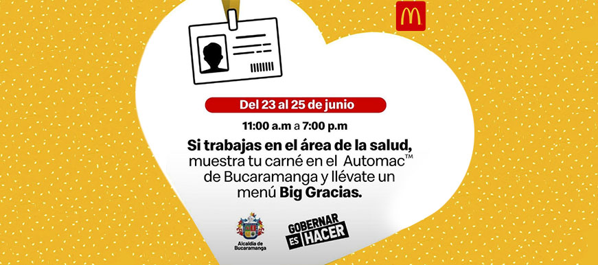 En una jornada de agradecimiento, McDonald’s entrega menús al personal de la Salud de Bucaramanga